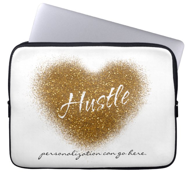 Gouden Glitter HUSTLE Hart Glamour Laptop Hoesje B Laptop Sleeve (Voorkant)