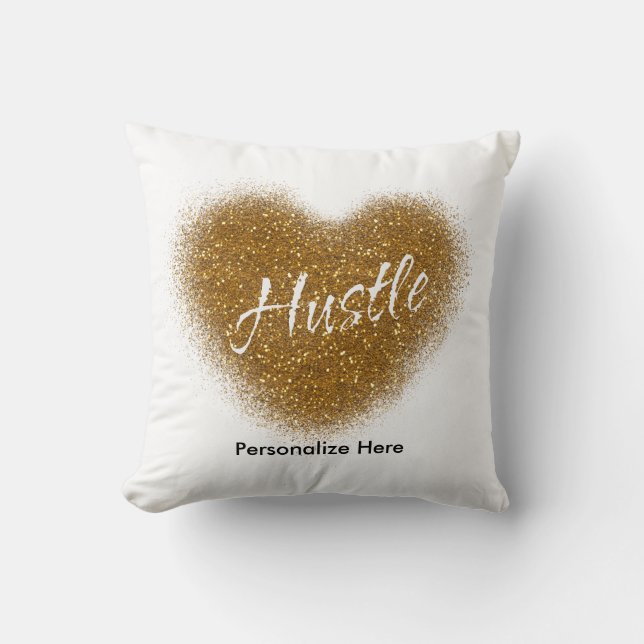 Gouden Glitter HUSTLE Hart Glamour Worp Kussen (Voorkant)