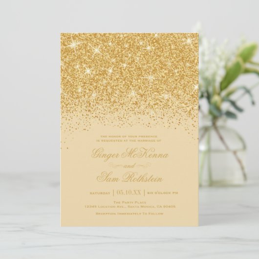 Gouden Glitter Huwelijksuitnodigingen Kaart (Staand voorkant)