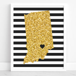 Gouden Glitter Indiana Staat Zwart en Witte Strepe Poster