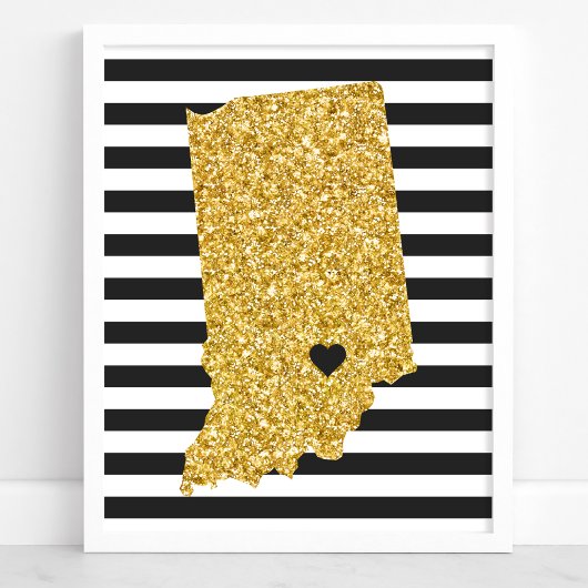 Gouden Glitter Indiana State Zwart-wit Strepen Poster