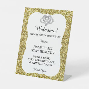 Gouden Glitter Infinity Hart Bruiloft Veiligheid Reclamebord Met Voetstuk