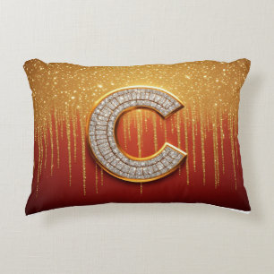 Gouden Glitter Initiaal Letter C Monogram Cadeau Accent Kussen