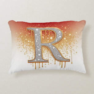 Gouden Glitter Initiaal R Monogram Letter Cadeau Accent Kussen