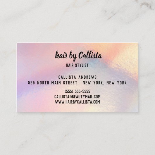 Gouden Glitter Iridescent Holographic Hair Stylist Visitekaartje (Achterkant)