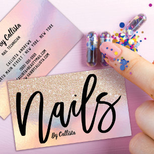 Gouden Glitter Iriserende Holografische Nail Tech Visitekaartje