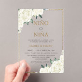 Gouden Glitter Ivoor Floral Spaans Geslacht Reveal Acryl Uitnodigingen (Insitu (Draagbaar))