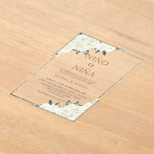 Gouden Glitter Ivoor Floral Spaans Geslacht Reveal Acryl Uitnodigingen (Laagn)