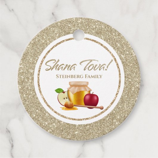 Gouden Glitter Joodse Rosh Hashanah Bedankjes Labels (Voorkant)