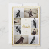 Gouden Glitter Joyeux Noel Kerstmis 8 Fotocollage Feestdagenkaart (Voorkant)