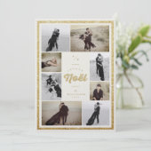 Gouden Glitter Joyeux Noel Kerstmis 8 Fotocollage Feestdagenkaart (Staand voorkant)