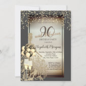 Gouden Glitter Jurk, Ballonnen, 90ste Verjaardagsf Kaart (Voorkant)