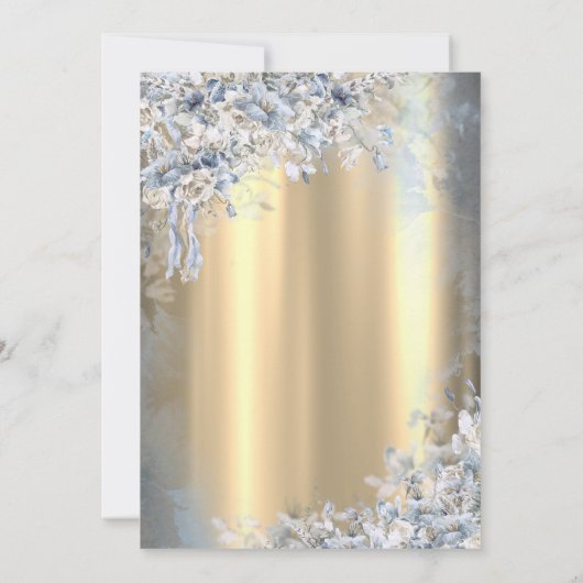 Gouden Glitter Jurk Blauwe Bloemen Quinceanera Kaart (Achterkant)