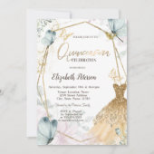 Gouden Glitter Jurk Blauwe Vlinders Goud Lijst Kaart (Voorkant)