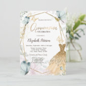 Gouden Glitter Jurk Blauwe Vlinders Goud Lijst Kaart (Staand voorkant)