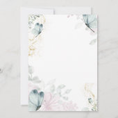 Gouden Glitter Jurk Blauwe Vlinders Goud Lijst Kaart (Achterkant)