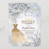 Gouden Glitter Jurk Bloemen Vlinder Zoet 16 Kaart (Voorkant / Achterkant)