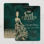 Gouden Glitter Jurk, Diamanten Groen Zoet 15 Kaart (Voorkant / Achterkant)