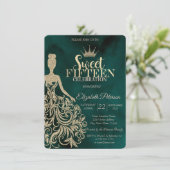 Gouden Glitter Jurk, Diamanten Groen Zoet 15 Kaart (Staand voorkant)