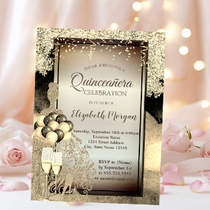 Gouden Glitter Jurk,Hakken,Quinceanera Feest Kaart