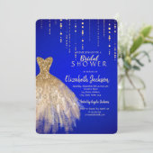Gouden Glitter Jurk Royal Blue Vrijgezellenfeest Kaart (Staand voorkant)