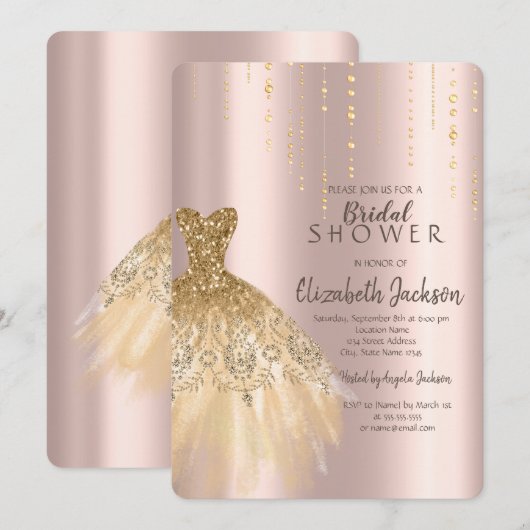 Gouden Glitter Jurk Royse Goud Vrijgezellenfeest Kaart (Voorkant / Achterkant)