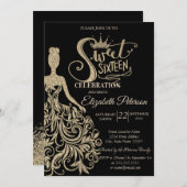 Gouden glitter jurk, tiara, diamanten zwart zoet 1 kaart (Voorkant / Achterkant)