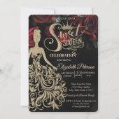 Gouden glitter jurk, tiara, rode rozen gotisch kaart (Voorkant)