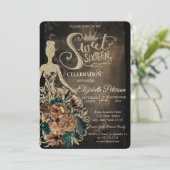 Gouden Glitter Jurk, Tiara, Rozen Gotisch Zoet 16 Kaart (Staand voorkant)