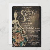 Gouden Glitter Jurk, Tiara, Rozen Gotisch Zoet 16 Kaart (Voorkant)