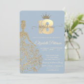 Gouden Glitter Jurk, Tiara, Stoffig Blauw 18e Verj Kaart (Staand voorkant)