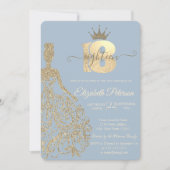 Gouden Glitter Jurk, Tiara, Stoffig Blauw 18e Verj Kaart (Voorkant)