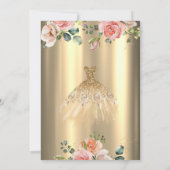 Gouden Glitter Jurk Vlinder Bloemen Quinceanera Kaart (Achterkant)