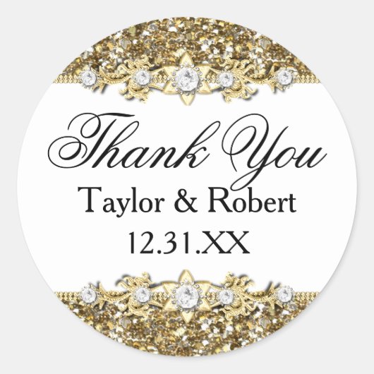 Gouden Glitter & Juwelen Bedankt Sticker (Voorkant)