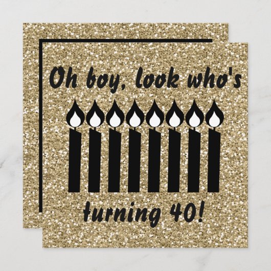 Gouden Glitter Kaars Verjaardag Uitnodigen Kaart (Voorkant / Achterkant)