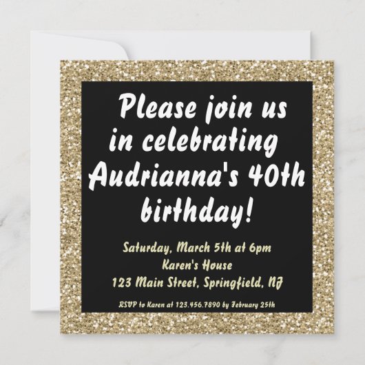 Gouden Glitter Kaars Verjaardag Uitnodigen Kaart (Achterkant)