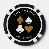 Gouden Glitter Kaart Suit Bruiloft Datum en Naam F Poker Chips (Achterkant)