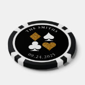 Gouden Glitter Kaart Suit Bruiloft Datum en Naam F Poker Chips (Enkel)