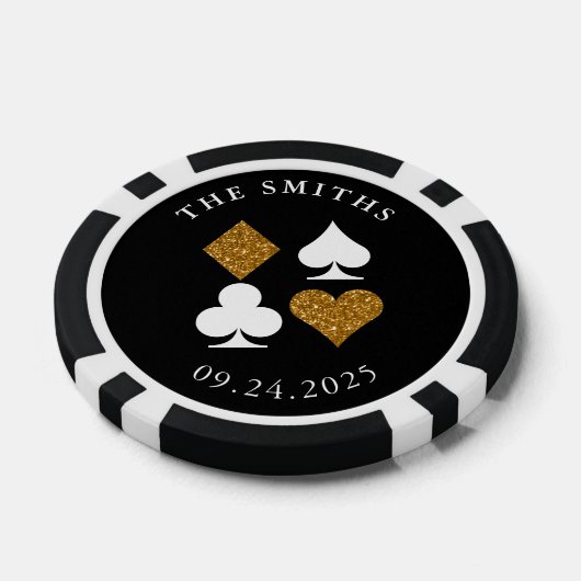Gouden Glitter Kaart Suit Bruiloft Datum en Naam F Poker Chips (Enkel)