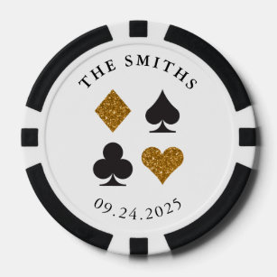 Gouden Glitter Kaart Suits Trouwdatum en naam Poker Chips