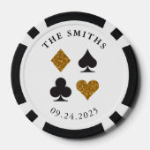 Gouden Glitter Kaart Suits Trouwdatum en naam Poker Chips (Achterkant)