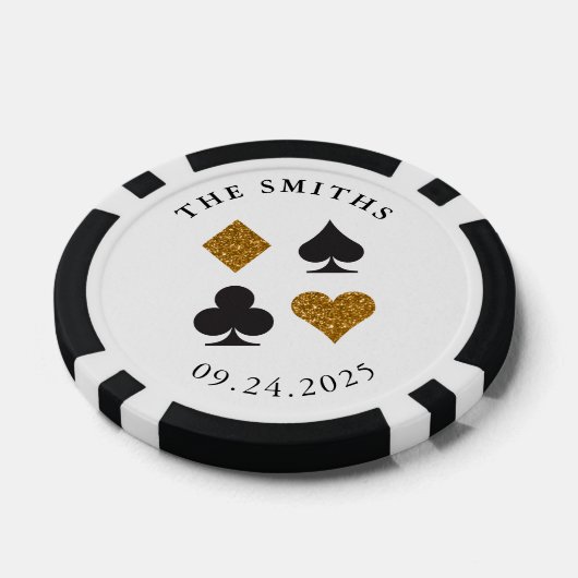 Gouden Glitter Kaart Suits Trouwdatum en naam Poker Chips (Enkel)