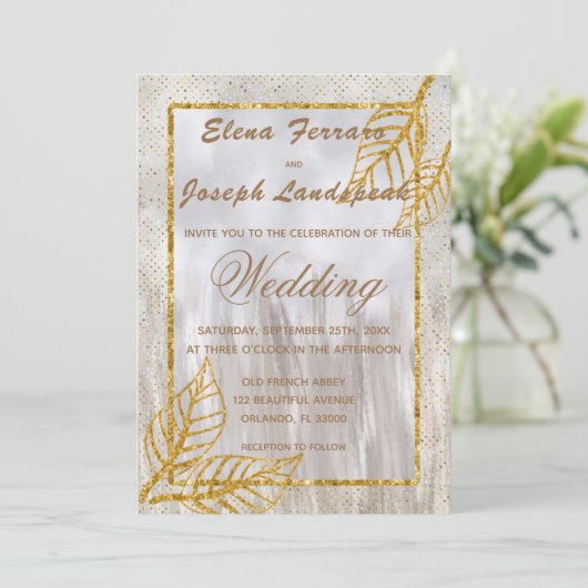 Gouden Glitter Kastanje Bladeren & Confetti Kaart (Staand voorkant)