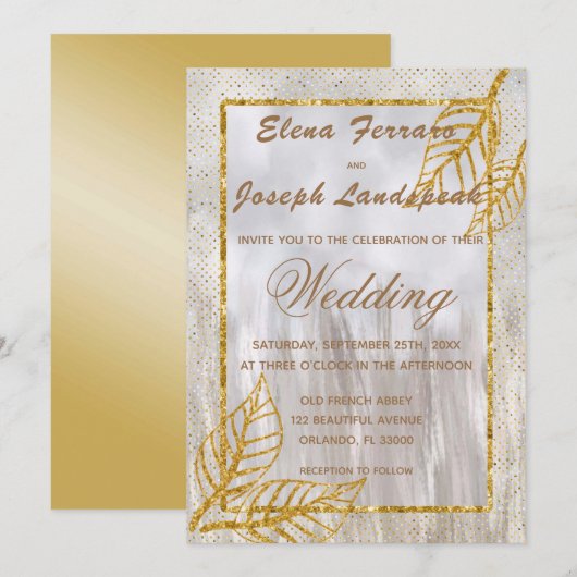 Gouden Glitter Kastanje Bladeren & Confetti Kaart (Voorkant / Achterkant)