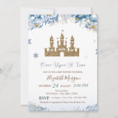 Gouden Glitter Kasteel, Blauwe bloemen, Sterren Kaart (Voorkant)