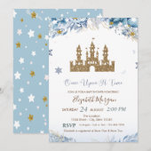 Gouden Glitter Kasteel, Blauwe bloemen, Sterren Kaart (Voorkant / Achterkant)