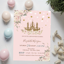 Gouden Glitter Kasteel,Bloemen,Sterren Baby Shower