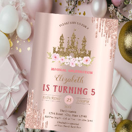 Gouden Glitter Kasteel, Roze Goud Drips Verjaardag Kaart