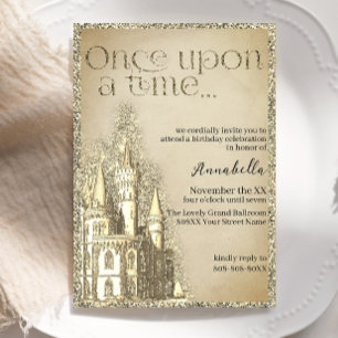 Gouden Glitter Kasteel Sprookje Thema Kaart