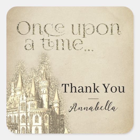 Gouden Glitter Kasteel Sprookje Thema Vierkante Sticker (Voorkant)